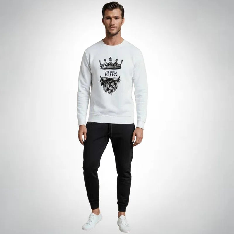 KING Printed White Tracksuit Sweatshirt & Trouser | Warm & Comfortable Winter Wear | Large
