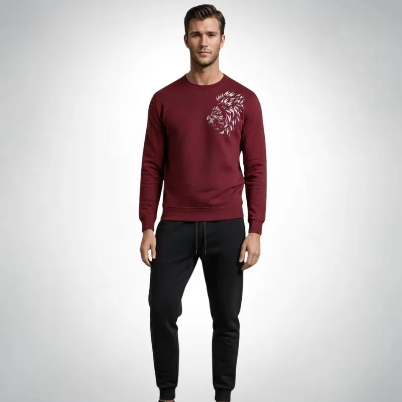 LION Printed Maroon Tracksuit Sweatshirt & Trouser | Warm & Comfortable Winter Wear | Medium