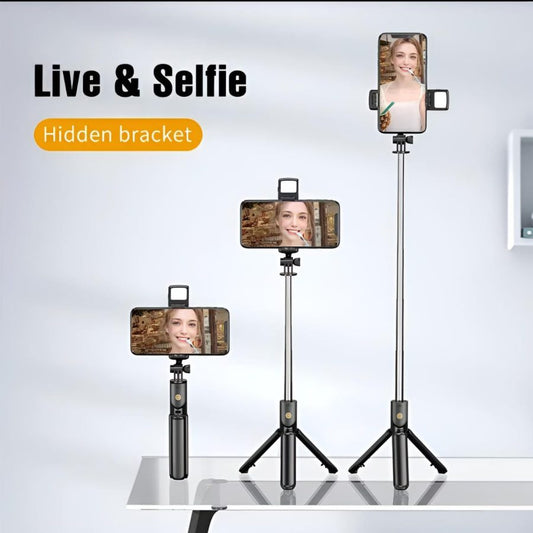 R1s Bluetooth Selfie Stick Tripod with Remote | 360Β° Foldable Phone & Action Camera Stand with LED Light