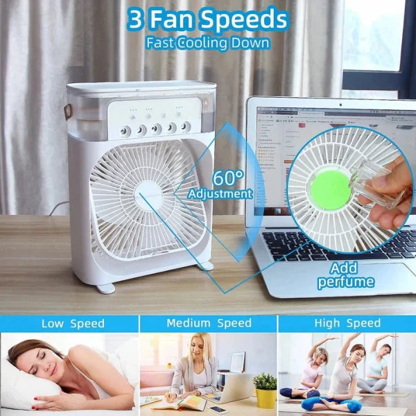 10-Inch Large Portable Air Conditioner Fan | USB Electric Fan with LED Night Light, Mist & Humidifier Function | Random Color