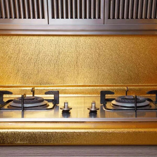 Golden Foil Kitchen Wallpaper Sticker | 60Γ200cm | Peel & Stick Aluminum Foil Wall Covering | Oil-Proof, Waterproof & Heat-Resistant Decor