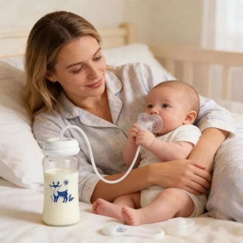 Hands-Free Baby Feeding Bottle | BPA-Free Anti-Colic Baby Milk Bottle with Silicone Straw | Leak-Proof Standard Neck Bottle |240ML