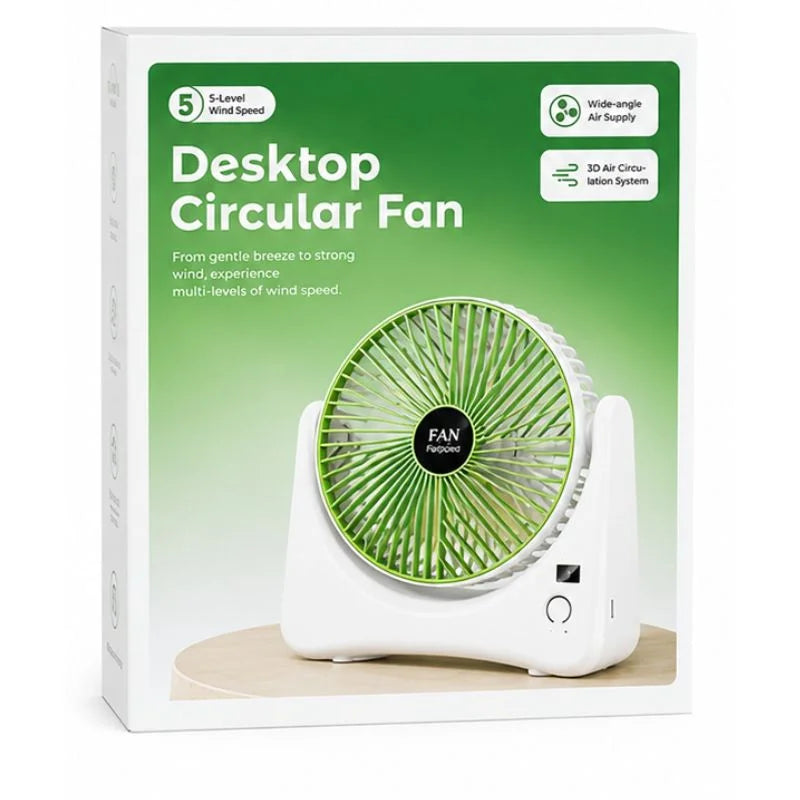 Circular Rechargeable Desktop Fan | Model QL-01 | 3 Speed Personal Cooling Fan | Quiet Air Circulator for Home, Office & Travel | Random Color