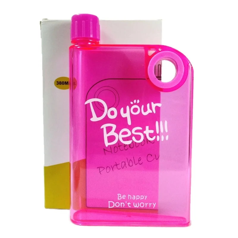 Pink Ultra Slim Notebook Style Water Bottle 380ml | Portable Memo Bottle for Travel, School & Office