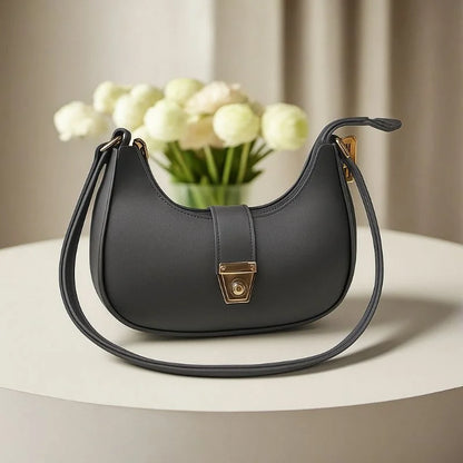 Crescent Luxury Faux Leather Shoulder Bag | Dark Gray Elegant Handbag for Women