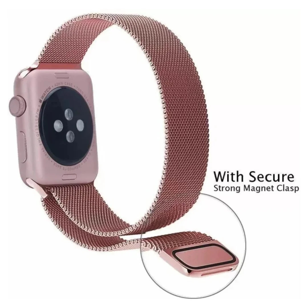 Rose Pink | Apple Watch Milanese Magnetic Loop Strap | Stainless Steel Band  | 42mm / 44mm / 45mm