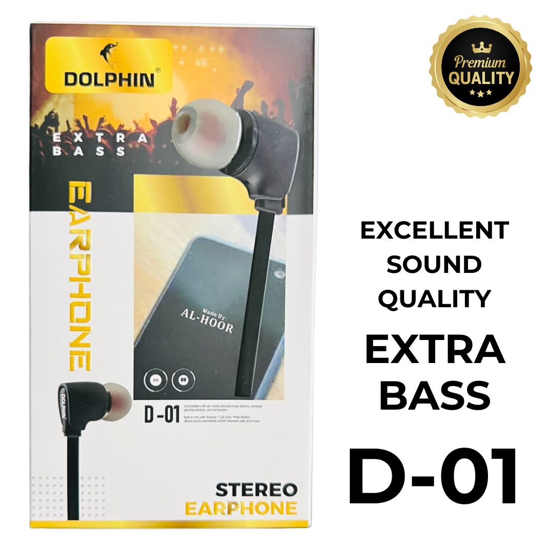 D-01 Handsfree | Super Bass Earphones | Elegant Design with Mic & Inline Controls