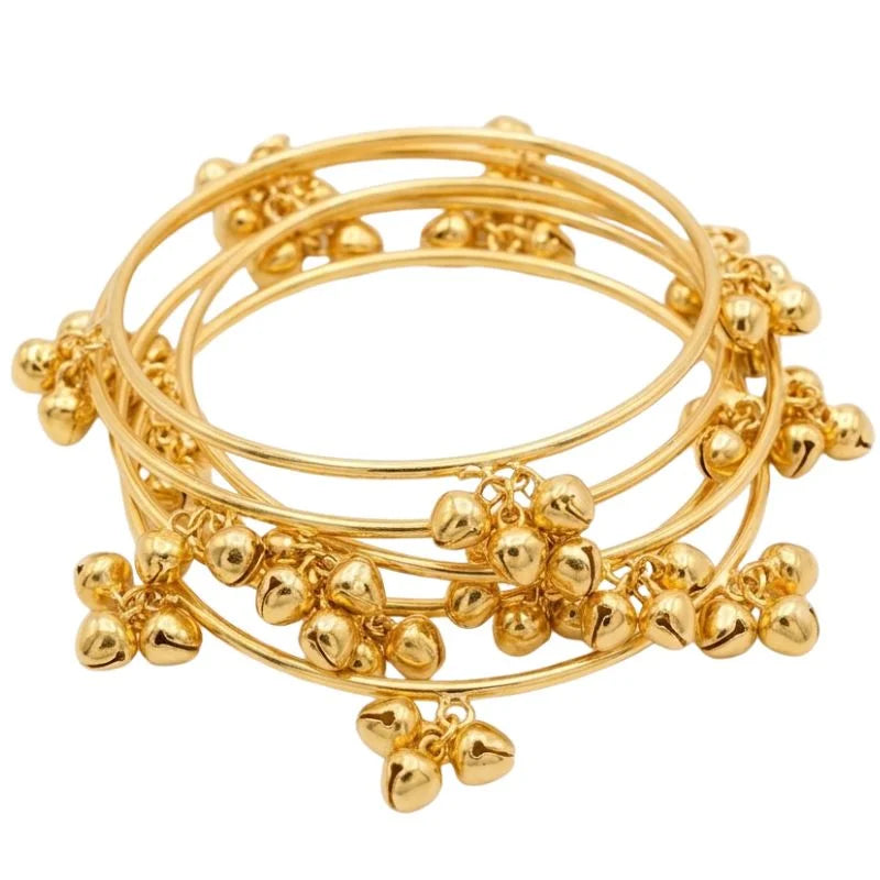 Brass Gold Kashmiri Ghunghroo Bangles Set of 4 Pcs | Traditional Oxidized Indian Festival & Mehndi Jewelry