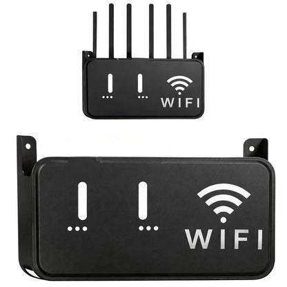Black WiFi Router Storage Box & Wall Mount Shelf  Universal Cable Organizer | Space-Saving Holder for Modem, Set-Top Box & Smart Devices | Home & Office Use