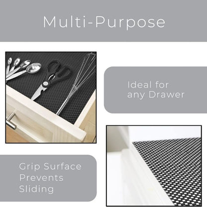 Anti-Slip Fridge & Shelf Mat | Waterproof Washable Liner for Kitchen Drawers Cabinets | Black