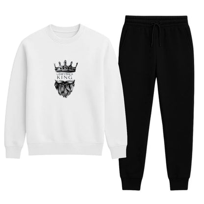 KING Printed White Tracksuit Sweatshirt & Trouser | Warm & Comfortable Winter Wear | Large