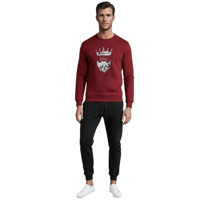 KING Printed Maroon Tracksuit Sweatshirt & Trouser | Warm & Comfortable Winter Wear | XL