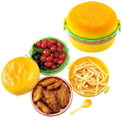 Hamburger Shaped Kids Lunch Box  | Portable Multi-Layer Food Container for School & Travel