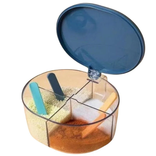 4 Compartments Spice Box | Masala Storage Box | Plastic Kitchen Organizer | Leak-Proof & Reusable