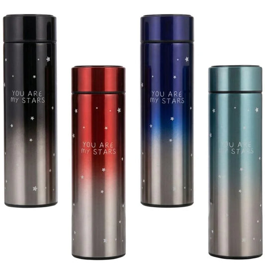 LED Temperature Display Water Bottle Stars Design  | Smart Stainless Steel Vacuum 500ml Flask | Random Color