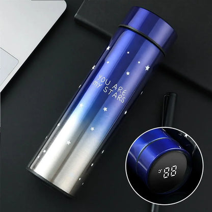 LED Temperature Display Water Bottle Stars Design  | Smart Stainless Steel Vacuum 500ml Flask | Random Color