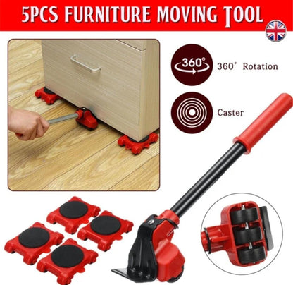 5-in-1 Heavy Furniture Mover Tool Set with Lifter & 360° Rollers